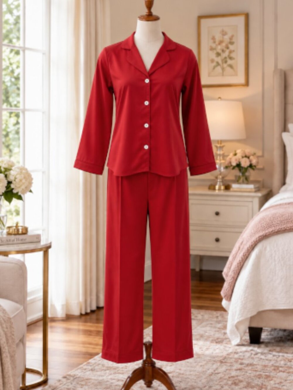 SoieRose Red 100% Cotton Classic Cotton Pajama Set for Women - SR-1343